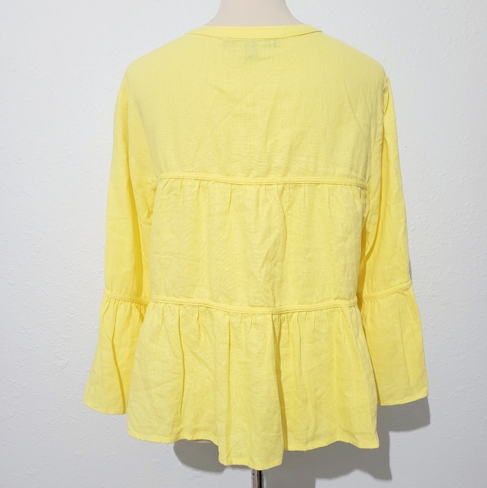 Marc New York Women’s Tie Front Linen Blend Tiered Blouse Yellow Size Large - Picture 6 of 14